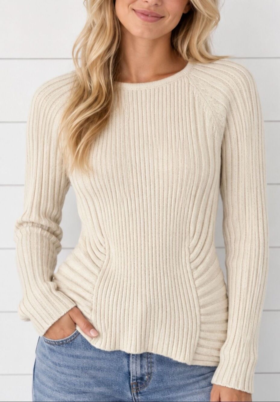 Sundance ribbed off white fitted sweater size xs